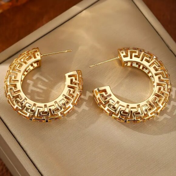 14K Gold Womens Geometric Chunky Semi Hoop Earrings Ladies 14 K Silver Jewelry - Picture 5 of 6